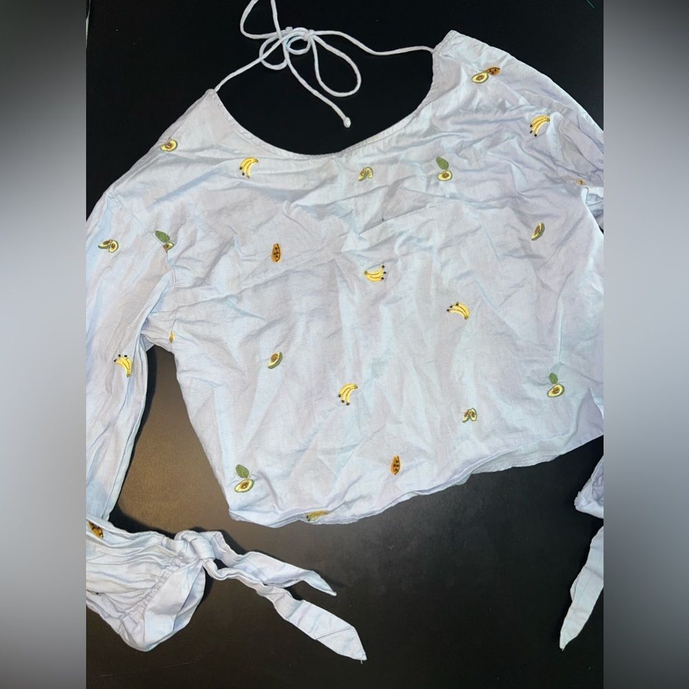 Zara Fruit & Avocado Embroidered Open Back Cropped Top Size Medium GUC